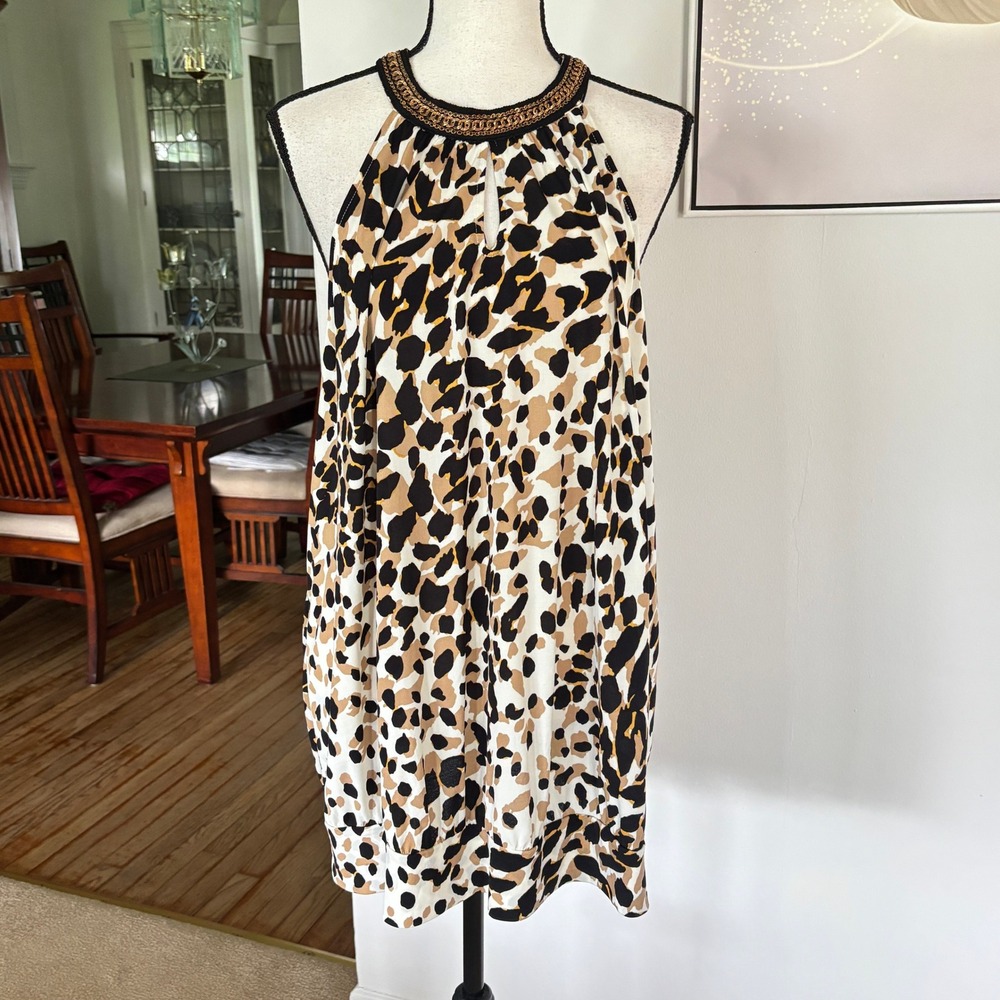 Lane Bryant Sleeveless Leopard Print Halter Top Sz 22/24 Bronze Chain Neck